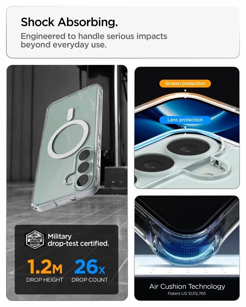 Spigen Ultra Hybrid MagSafe skal till Samsung Galaxy S26 FE, genomskinligt med vit ring, bild 9