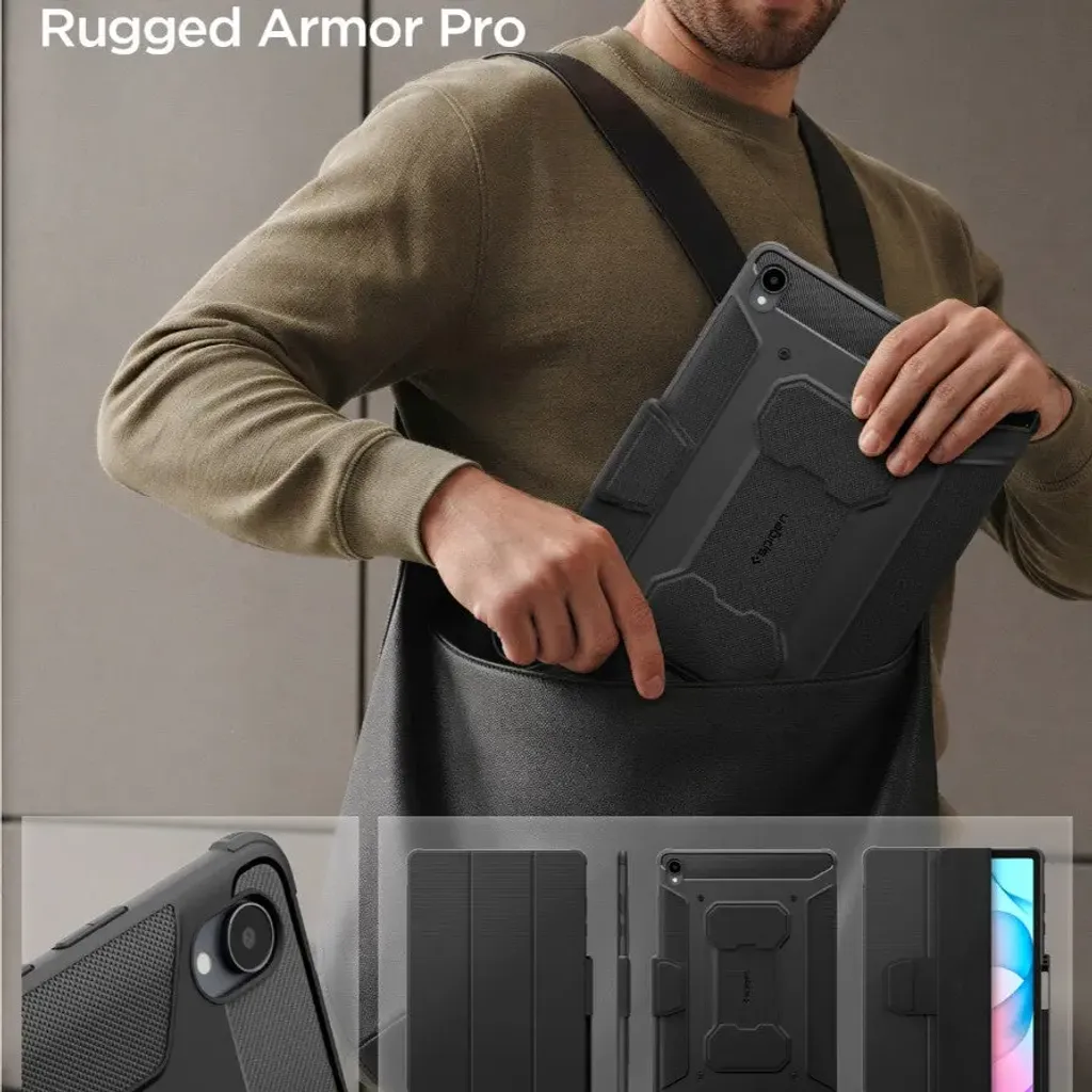Spigen Rugged Armor Pro fodral med stativ till Samsung Galaxy Tab S12 Plus, svart, bild 3