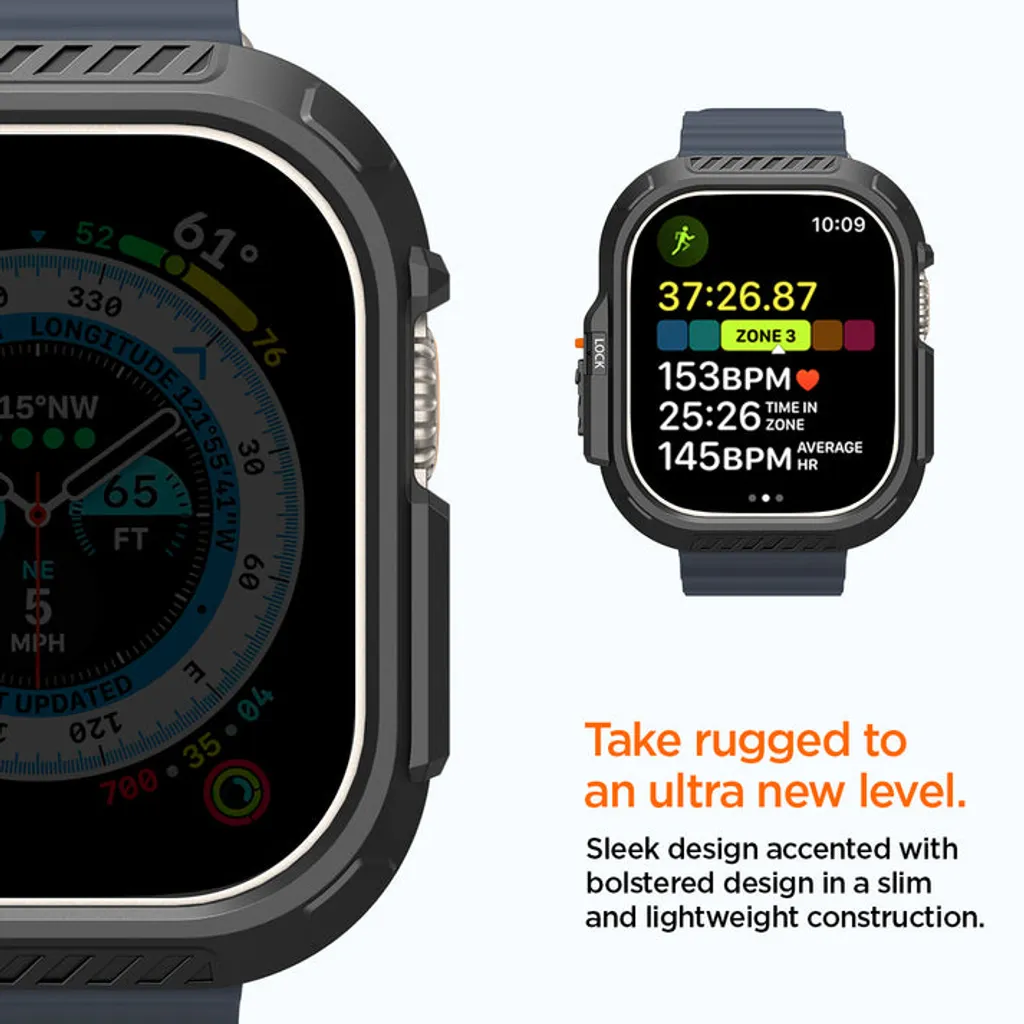 Apple Watch Ultra 1/2/3 skal 49 mm, Spigen Lock Fit med lås för Action-knappen, svart, bild 2