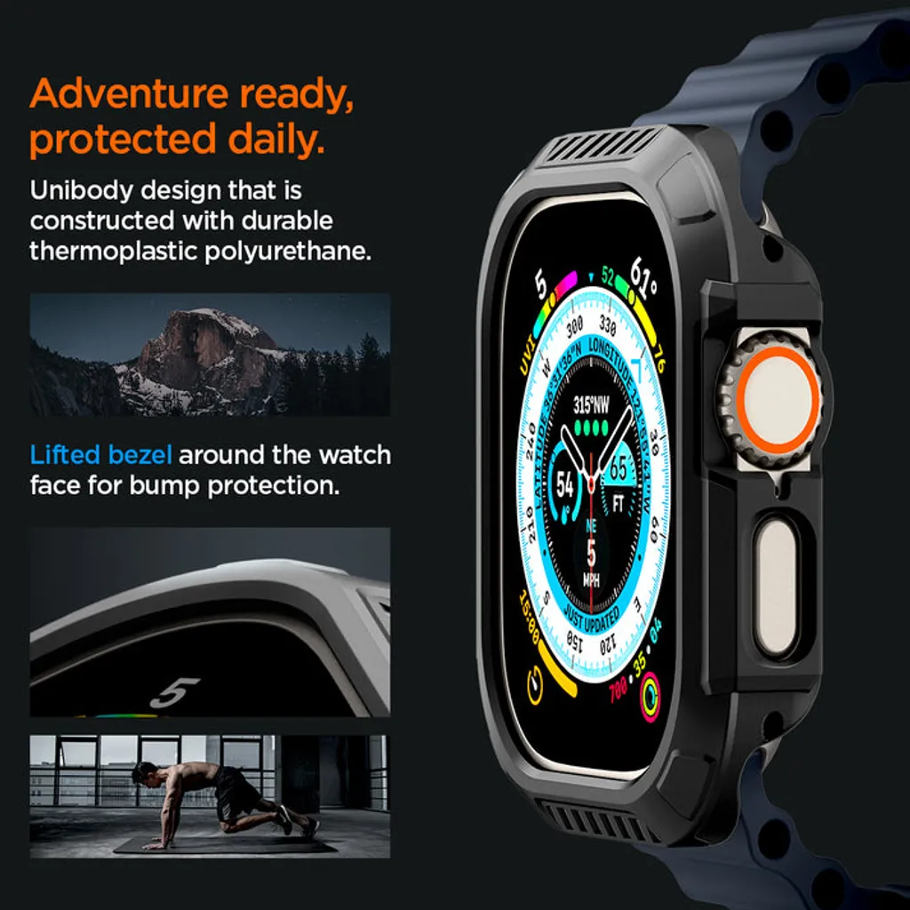 Apple Watch Ultra 1/2/3 skal 49 mm, Spigen Lock Fit med lås för Action-knappen, svart, bild 4