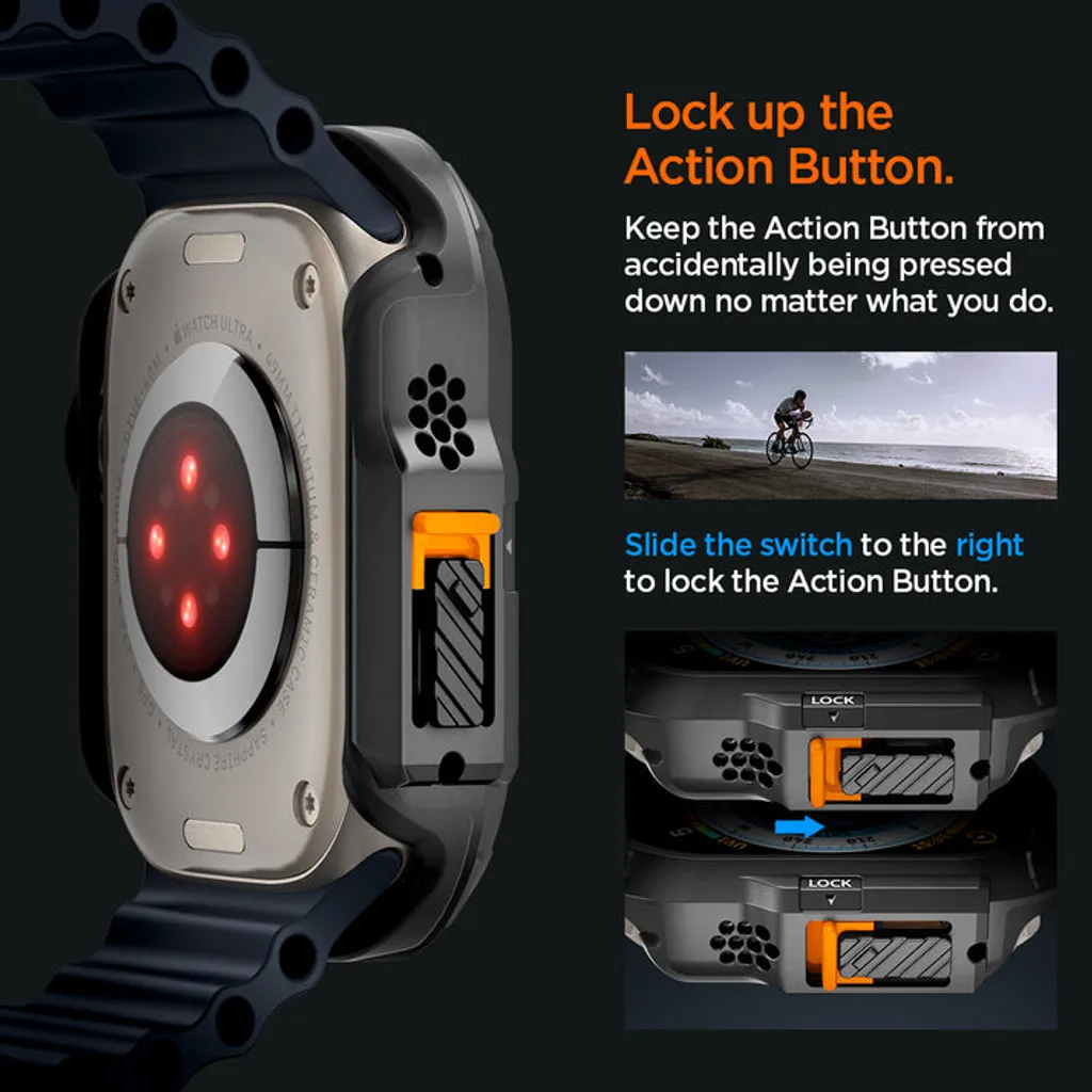 Apple Watch Ultra 1/2/3 skal 49 mm, Spigen Lock Fit med lås för Action-knappen, svart, bild 6