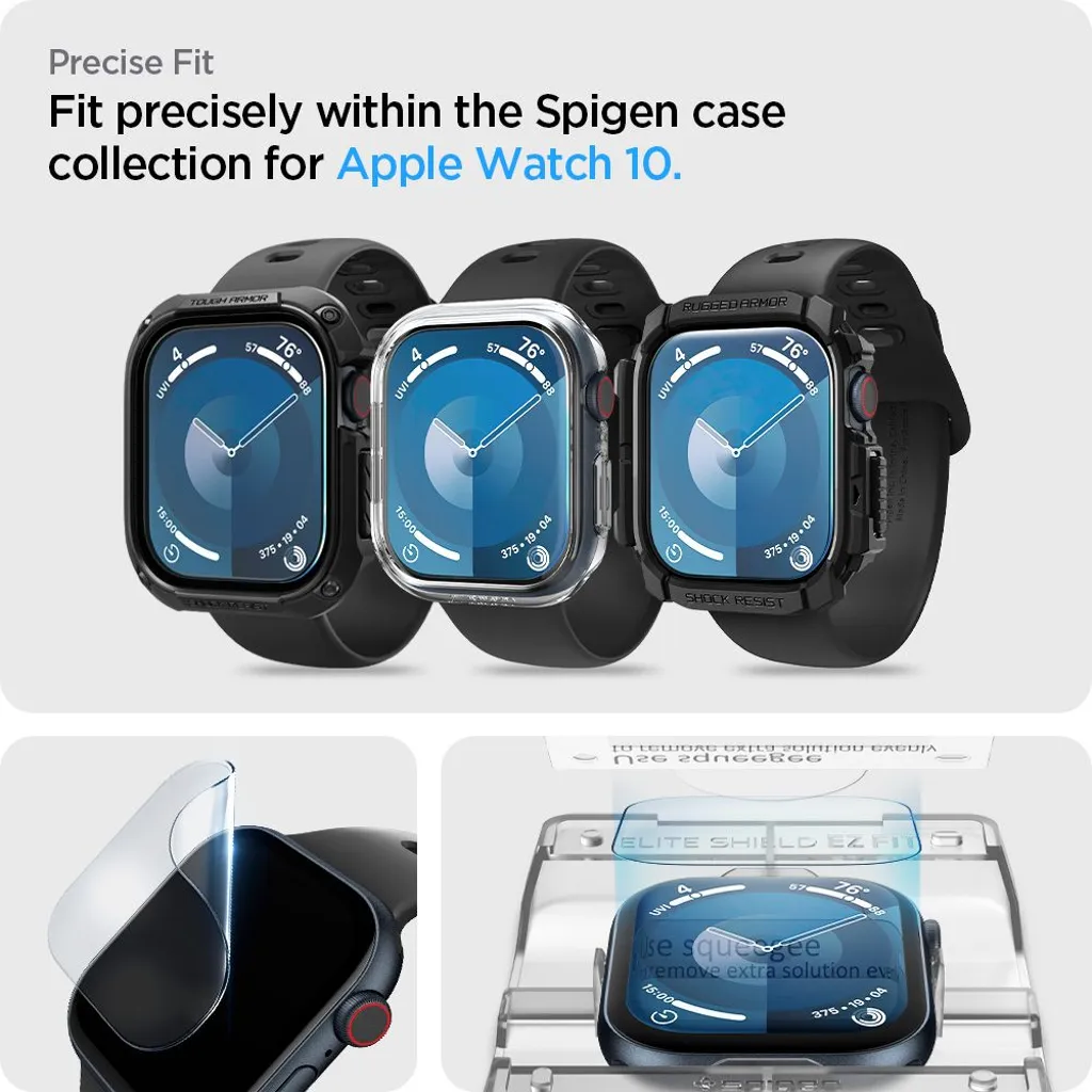 Apple Watch 10/11 skärmskydd 46 mm, 2-pack, Spigen EliteShield EZ Fit, genomskinlig, bild 2