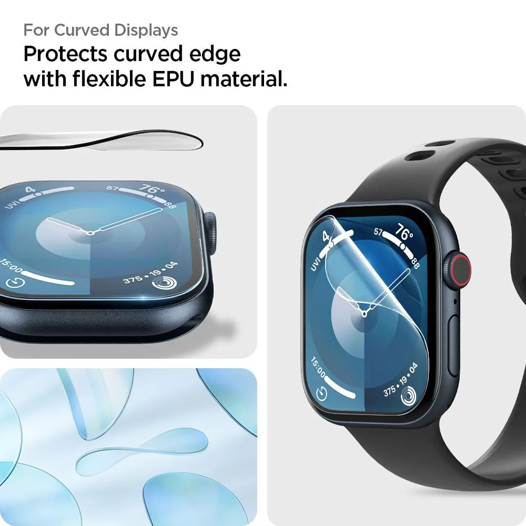 Apple Watch 10/11 skärmskydd 46 mm, 2-pack, Spigen EliteShield EZ Fit, genomskinlig, bild 9