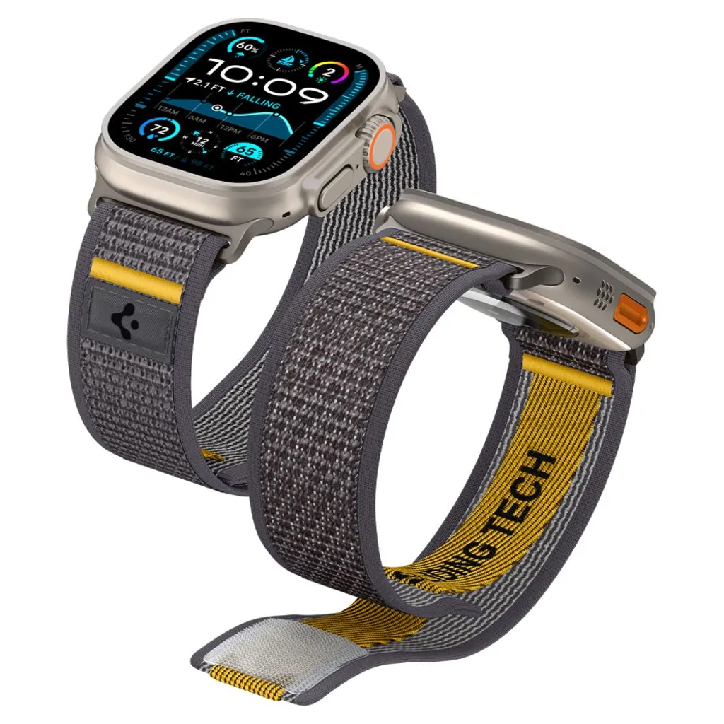 Apple Watch armband 44/45/46/49 mm, kardborre, vävd nylon, Spigen Athlex Air, grå