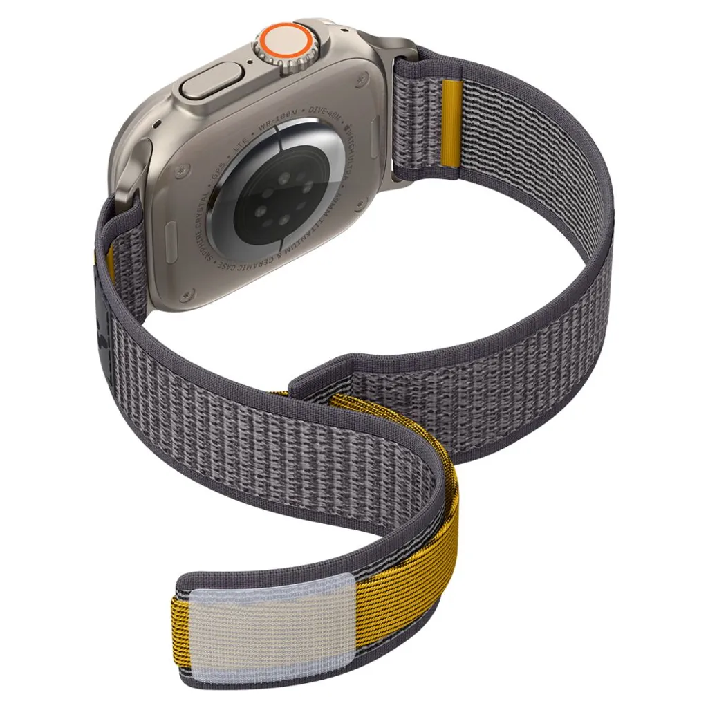 Apple Watch armband 44/45/46/49 mm, kardborre, vävd nylon, Spigen Athlex Air, grå, bild 11