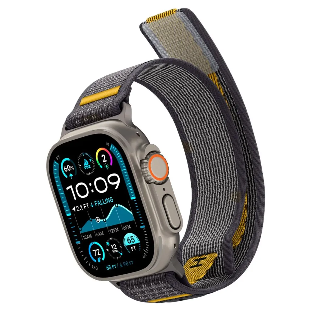 Apple Watch armband 44/45/46/49 mm, kardborre, vävd nylon, Spigen Athlex Air, grå, bild 4