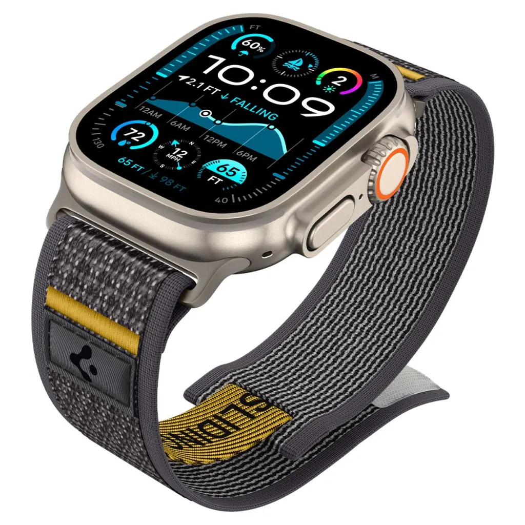 Apple Watch armband 44/45/46/49 mm, kardborre, vävd nylon, Spigen Athlex Air, grå, bild 7