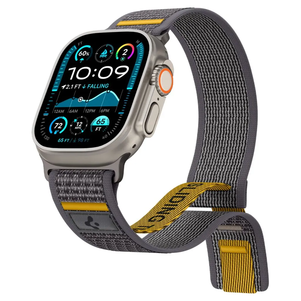 Apple Watch armband 44/45/46/49 mm, kardborre, vävd nylon, Spigen Athlex Air, grå, bild 8