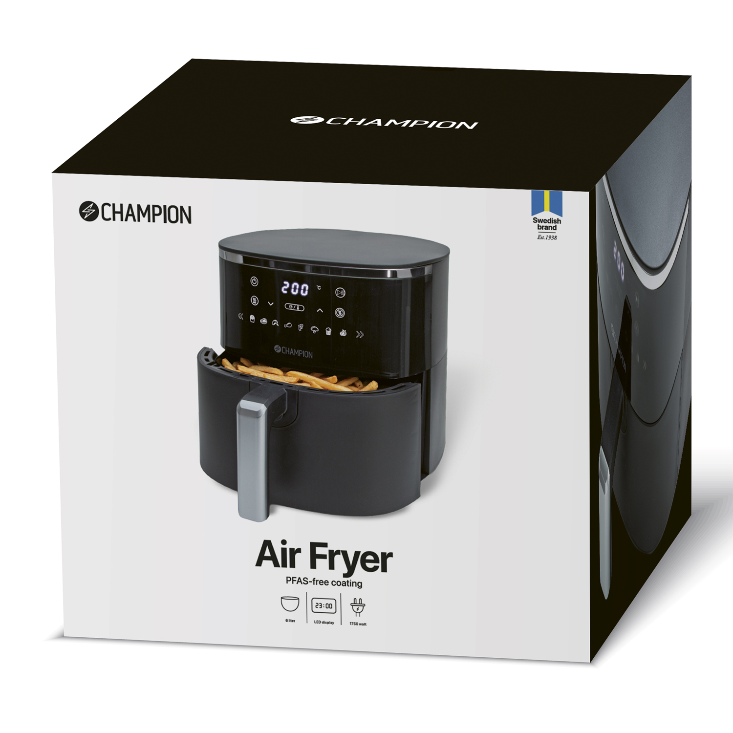 Champion airfryer XL 6 liter, 1750 W med PFAS-fri keramikkorg, svart, bild 8