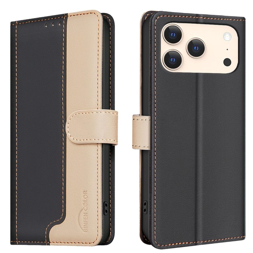 iPhone 18 Pro Max/17 Pro Max plånboksfodral, svart/beige