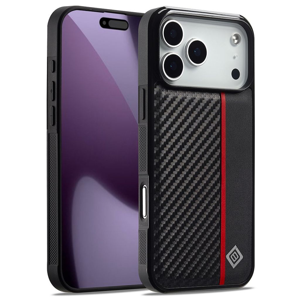 iPhone 18 Pro Max/17 Pro Max skal kolfibermönster, svart