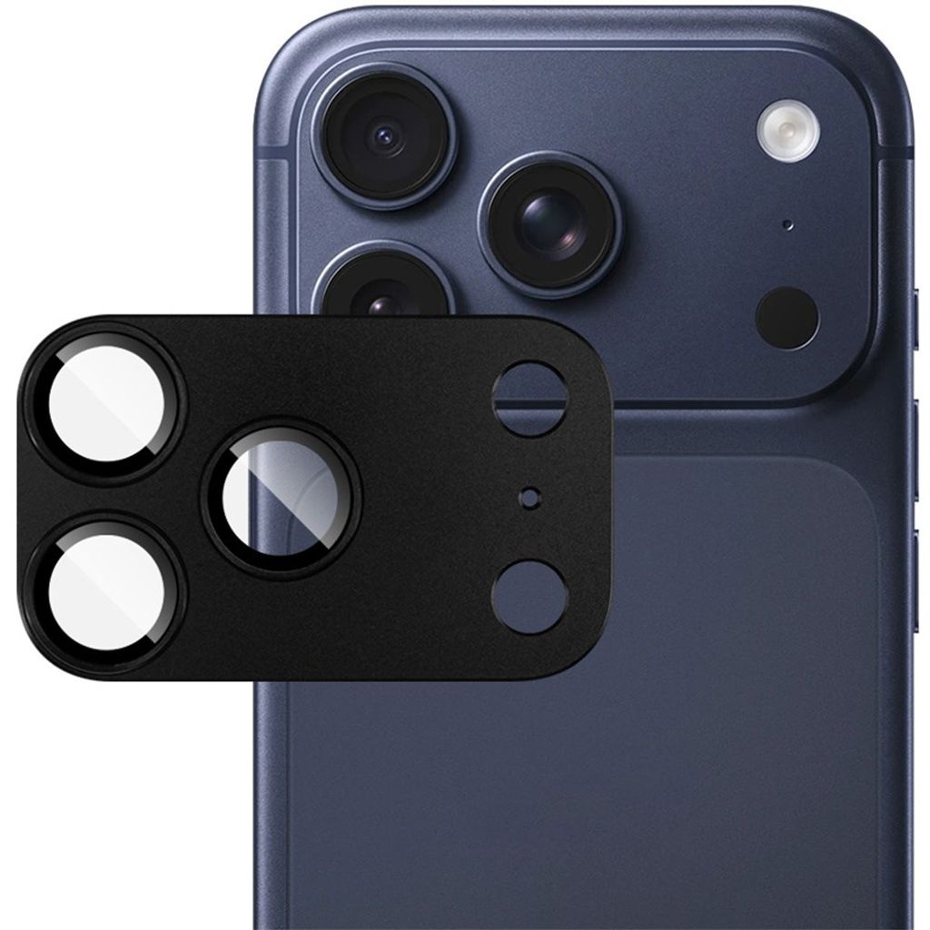 iPhone 18 Pro Max kameraskydd i metall och härdat glas, svart, bild 2