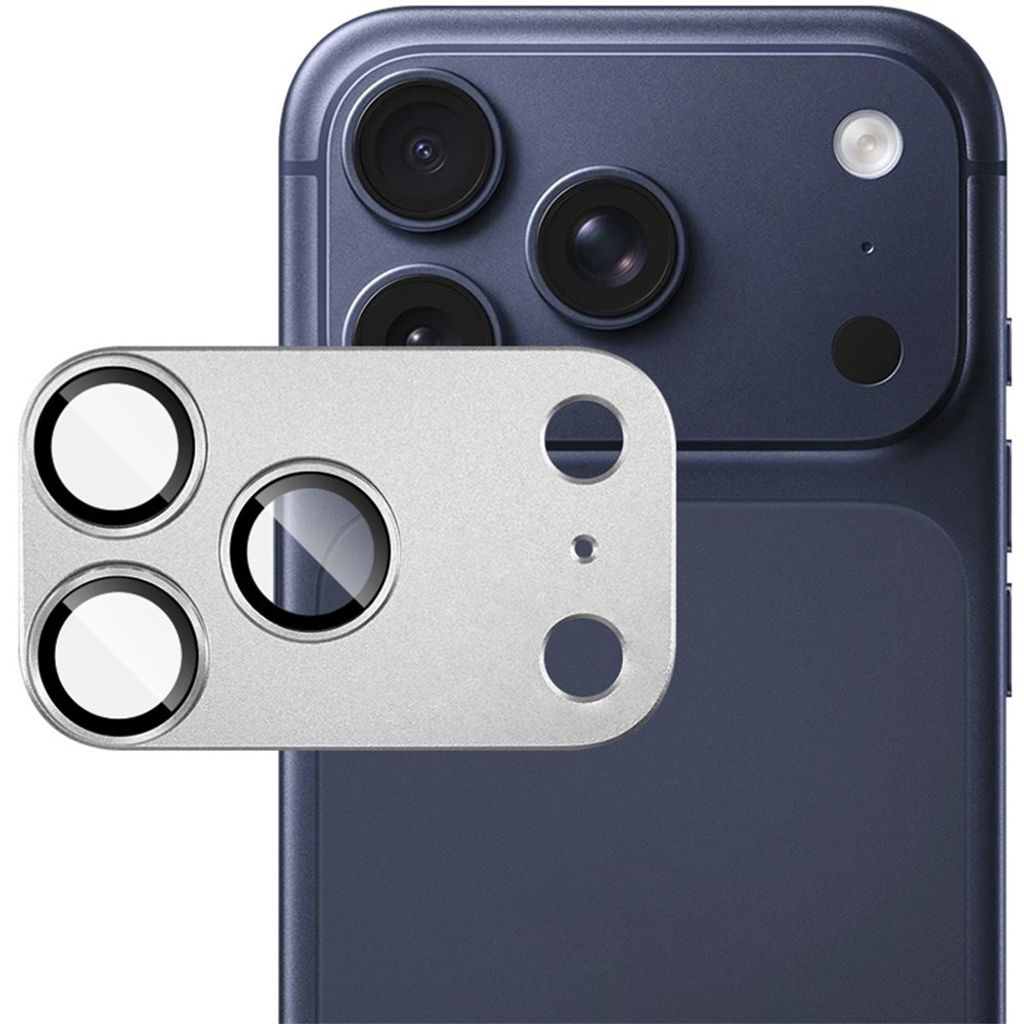 iPhone 18 Pro Max kameraskydd i metall och härdat glas, silver, bild 2