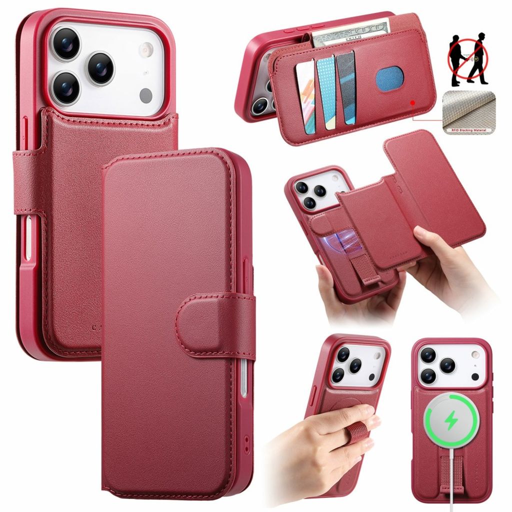 iPhone 18 Pro Max/17 Pro Max skal med RFID-plånbok, röd