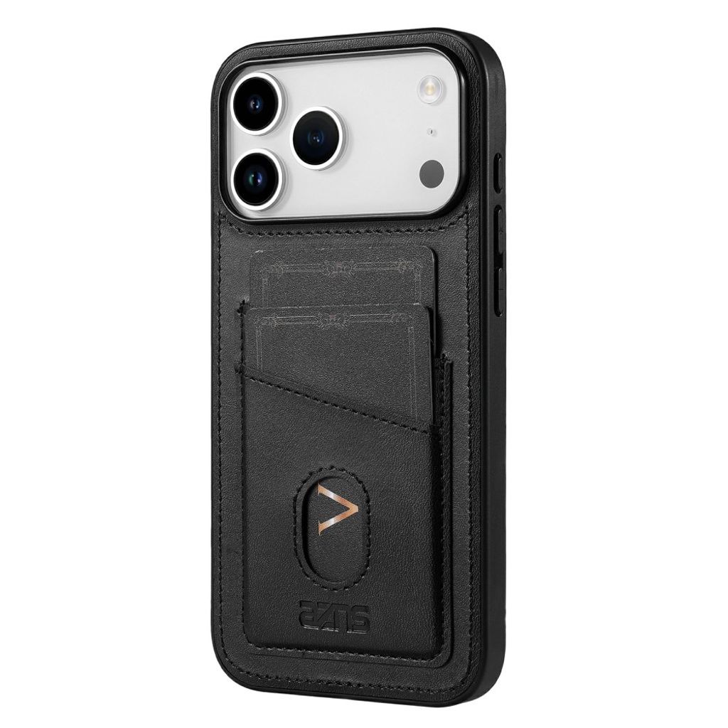 iPhone 18 Pro Max/17 Pro Max konstläderskal med 2 kortfack, svart, bild 2