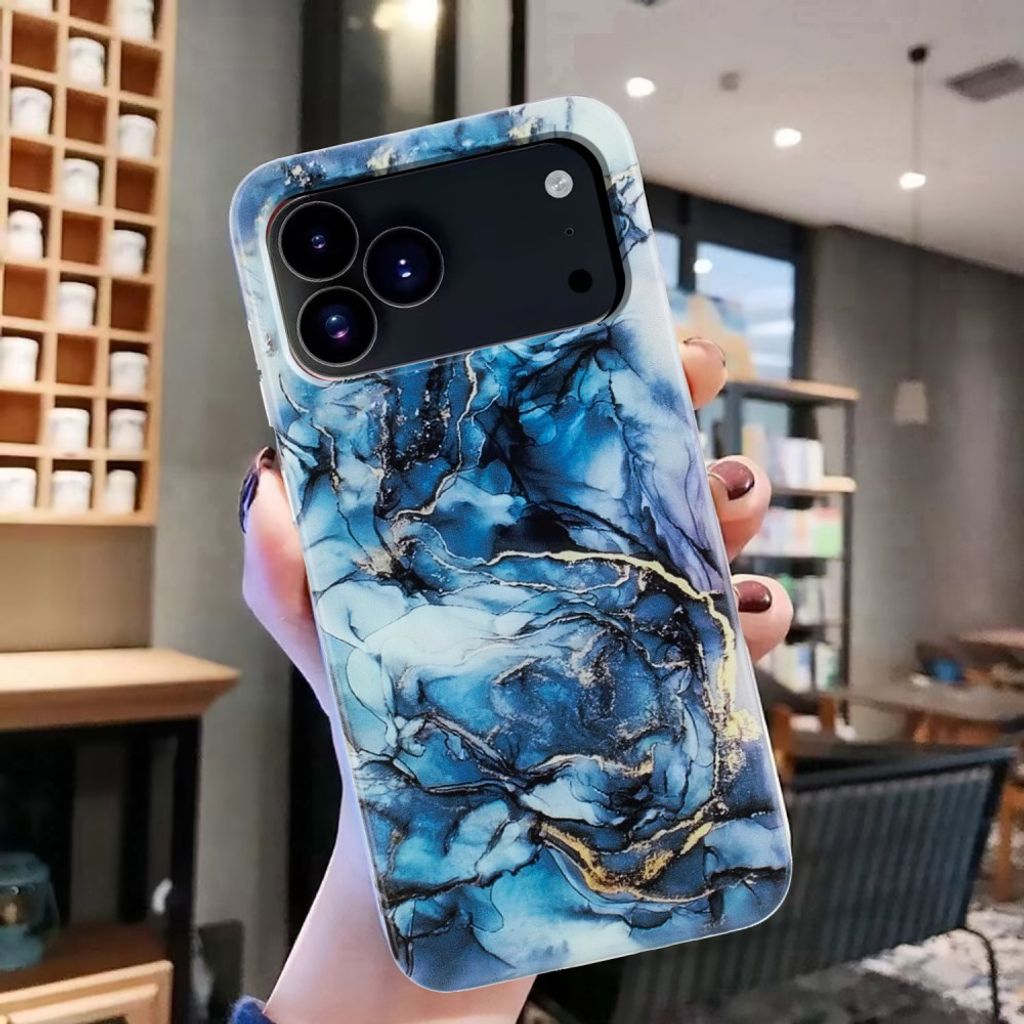 iPhone 18 Pro Max/17 Pro Max skal med marmormönster, blågrå, bild 4