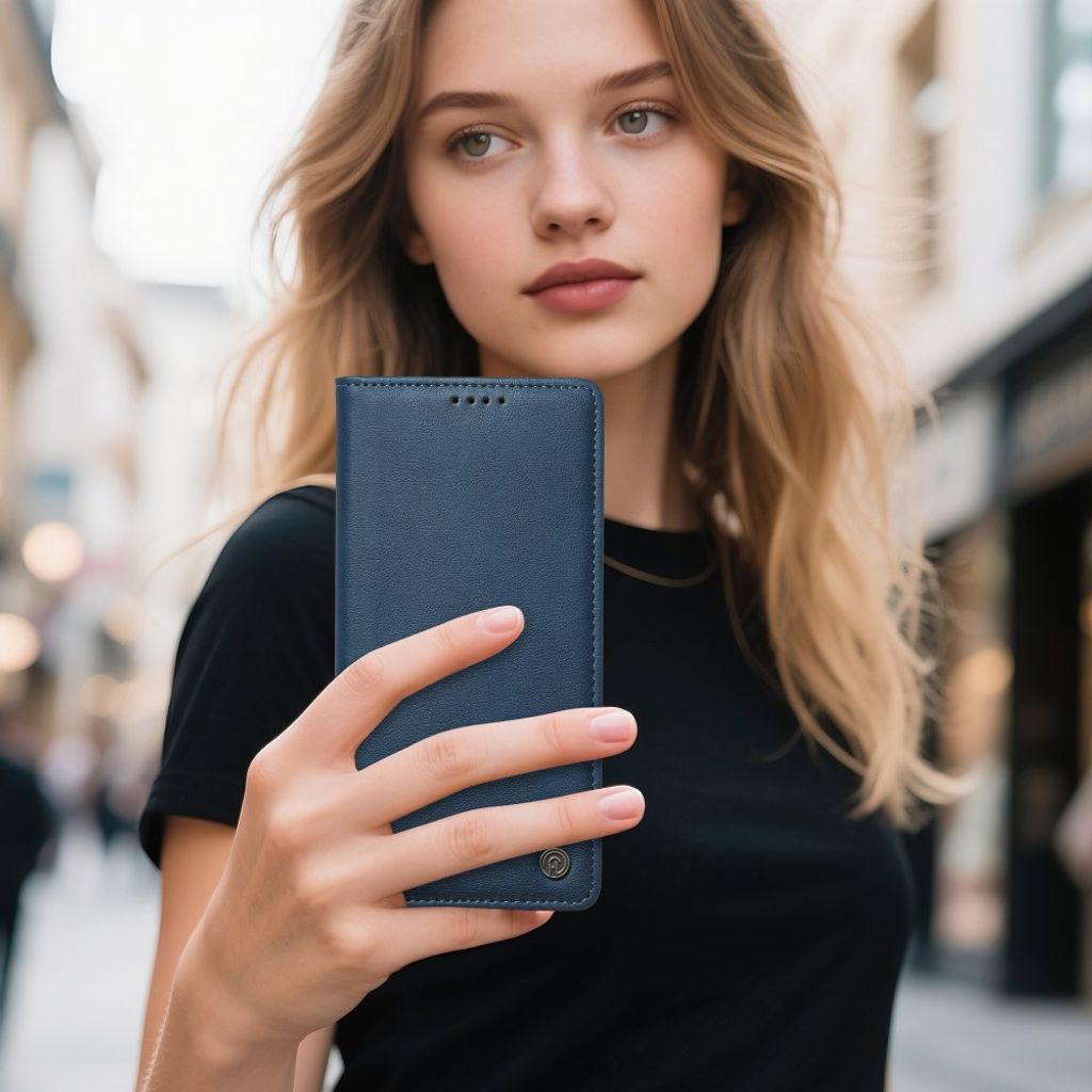 iPhone 18 Pro Max/17 Pro Max plånboksfodral i äkta läder, blå, bild 4