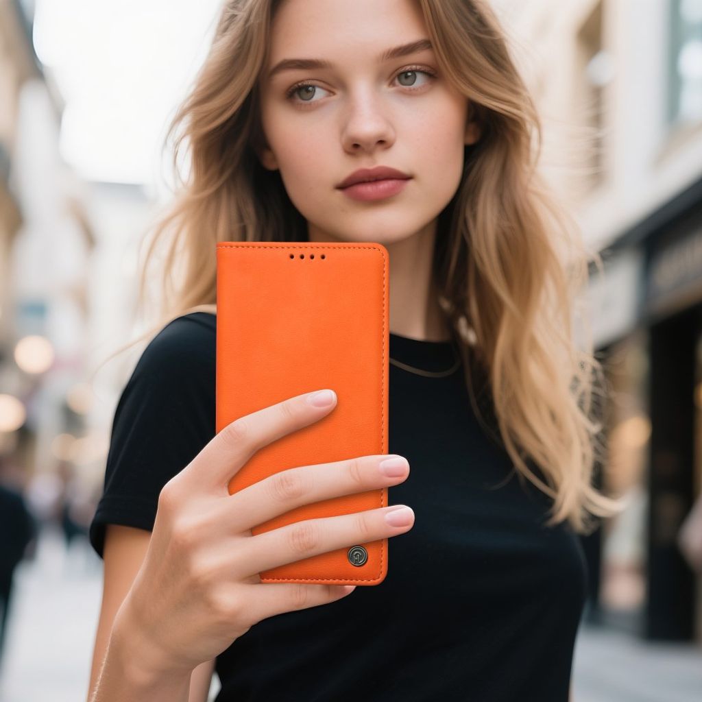 iPhone 18 Pro Max/17 Pro Max plånboksfodral i äkta läder, orange, bild 4
