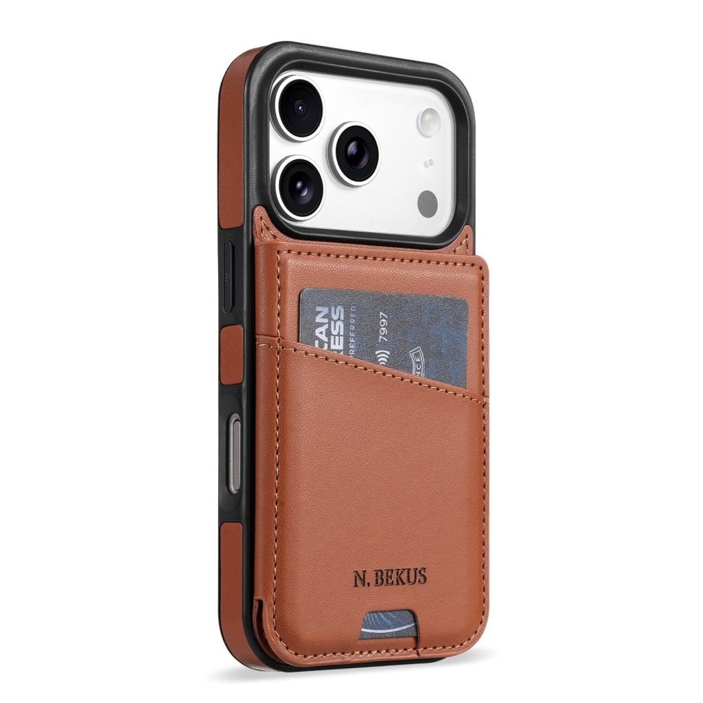 iPhone 18 Pro Max/17 Pro Max skal med flip-kortfack, brun, bild 2