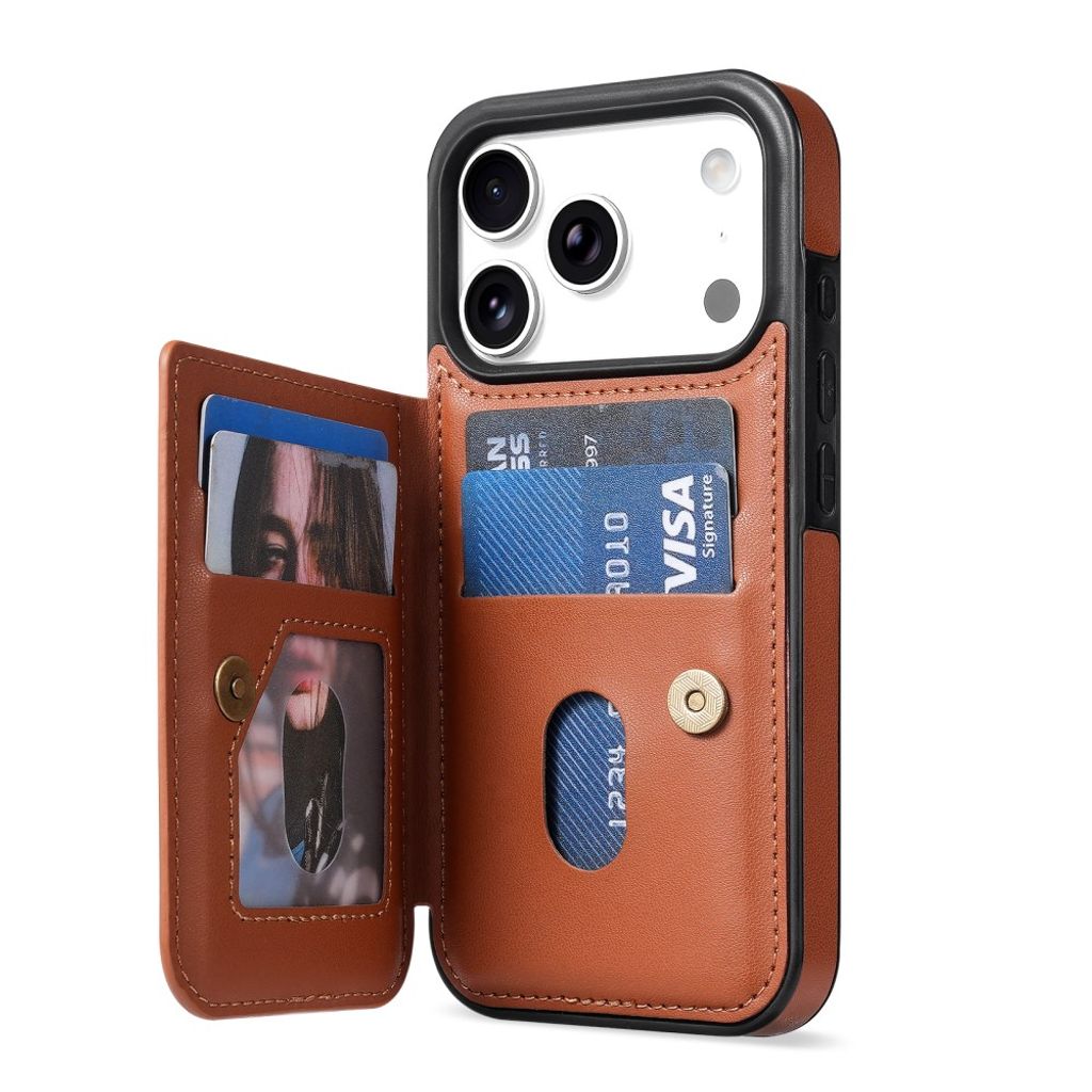 iPhone 18 Pro Max/17 Pro Max skal med flip-kortfack, brun, bild 3