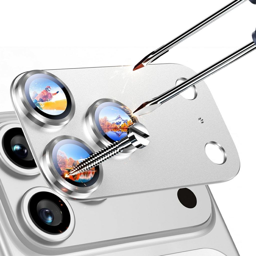 iPhone 18 Pro Max kameralinsskydd med aluminiumram, silver, bild 4