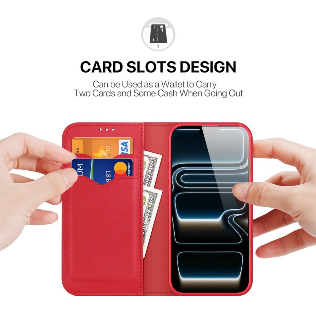 iPhone 18 Pro Max plånboksfodral i äkta läder med RFID-skydd, röd, bild 2