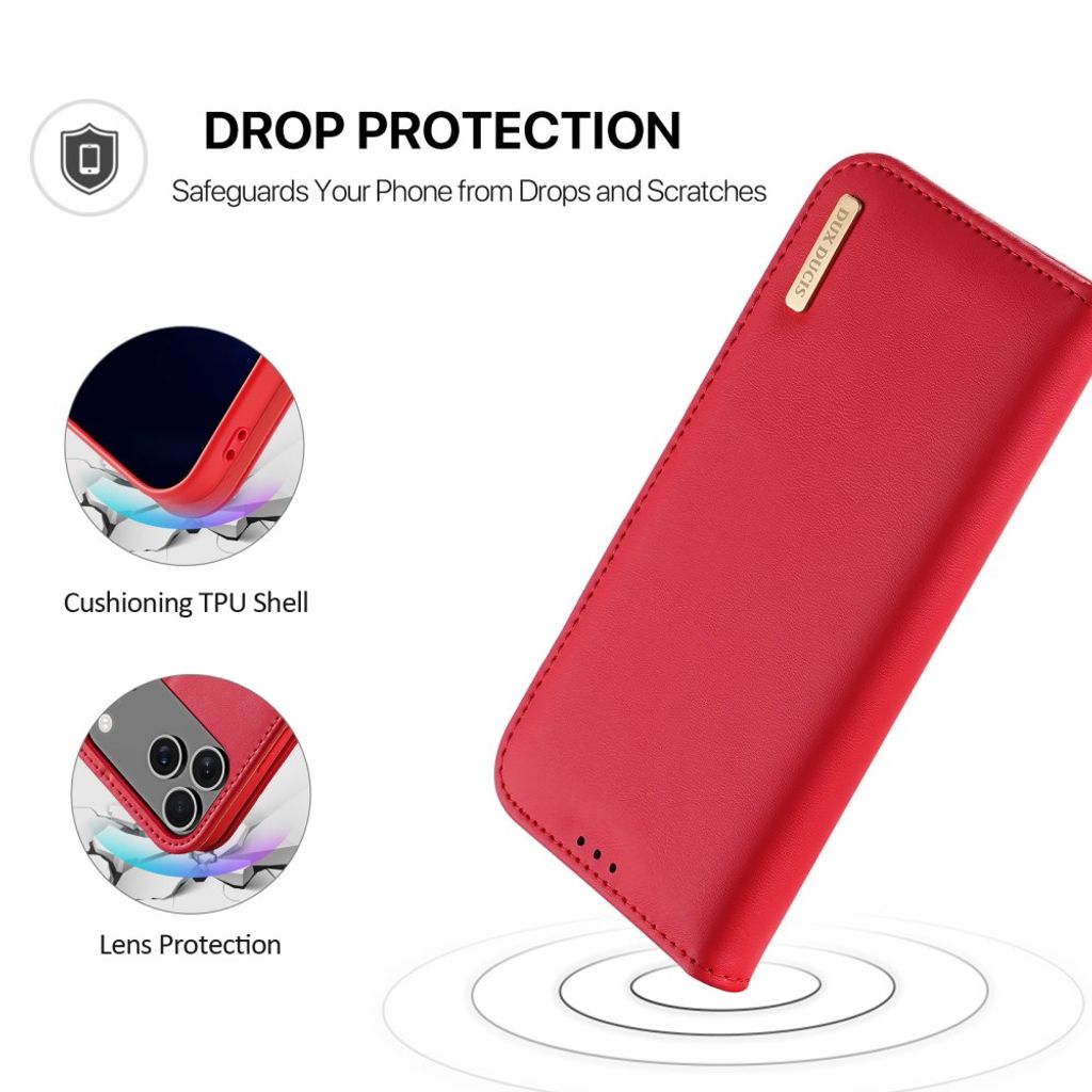 iPhone 18 Pro Max plånboksfodral i äkta läder med RFID-skydd, röd, bild 4