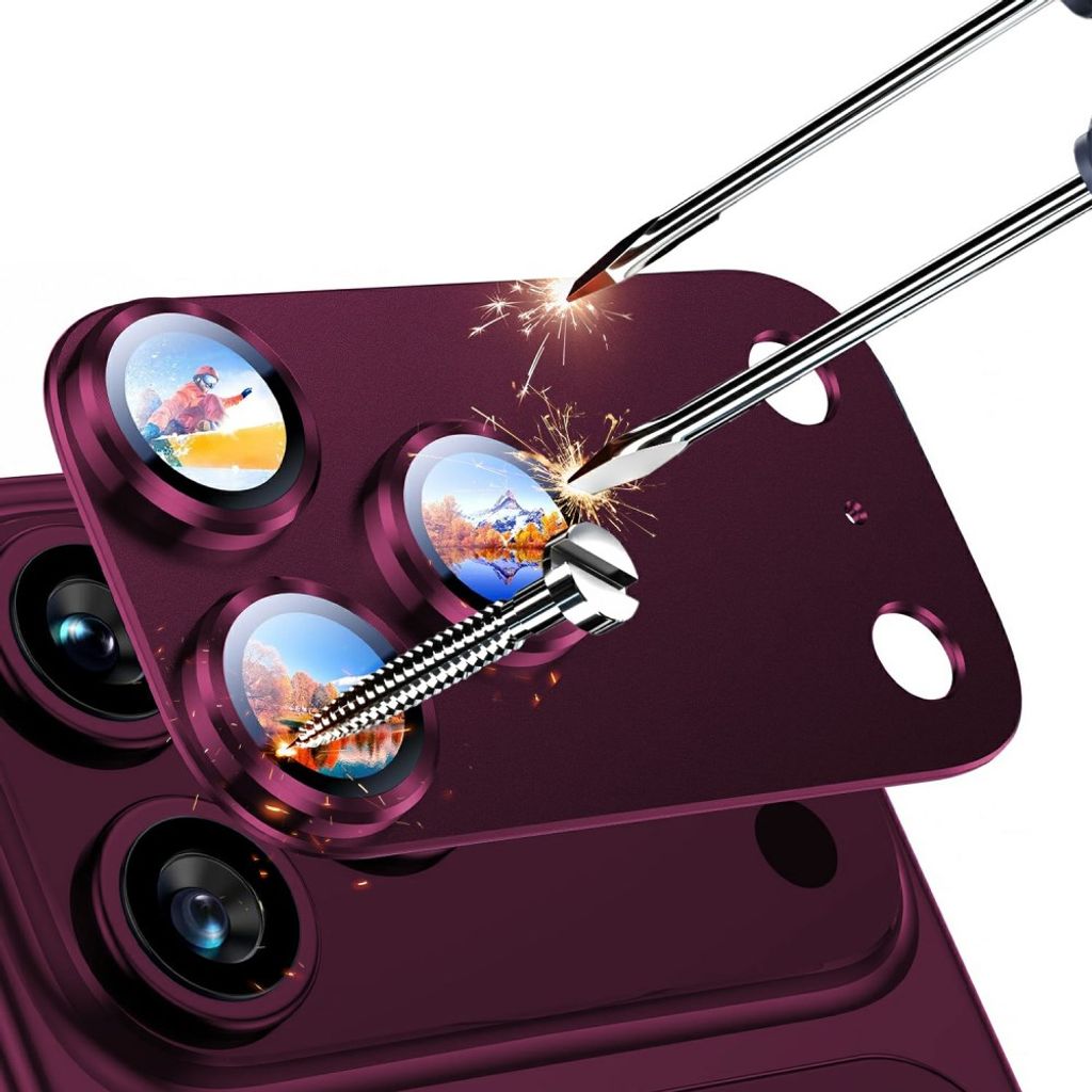 iPhone 18 Pro Max kameralinsskydd med aluminiumram, mörklila, bild 4