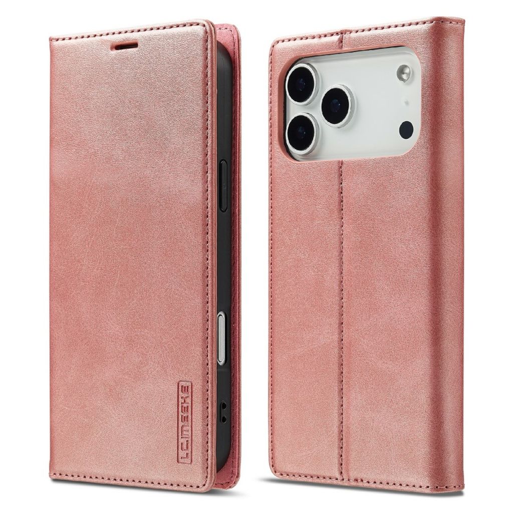 iPhone 18 Pro Max/17 Pro Max plånboksfodral i mikrofiberläder, roséguld
