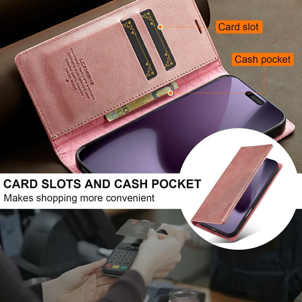 iPhone 18 Pro Max/17 Pro Max plånboksfodral i mikrofiberläder, roséguld, bild 10