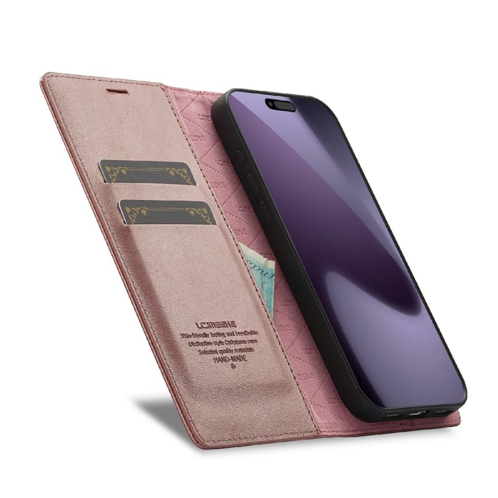 iPhone 18 Pro Max/17 Pro Max plånboksfodral i mikrofiberläder, roséguld, bild 2