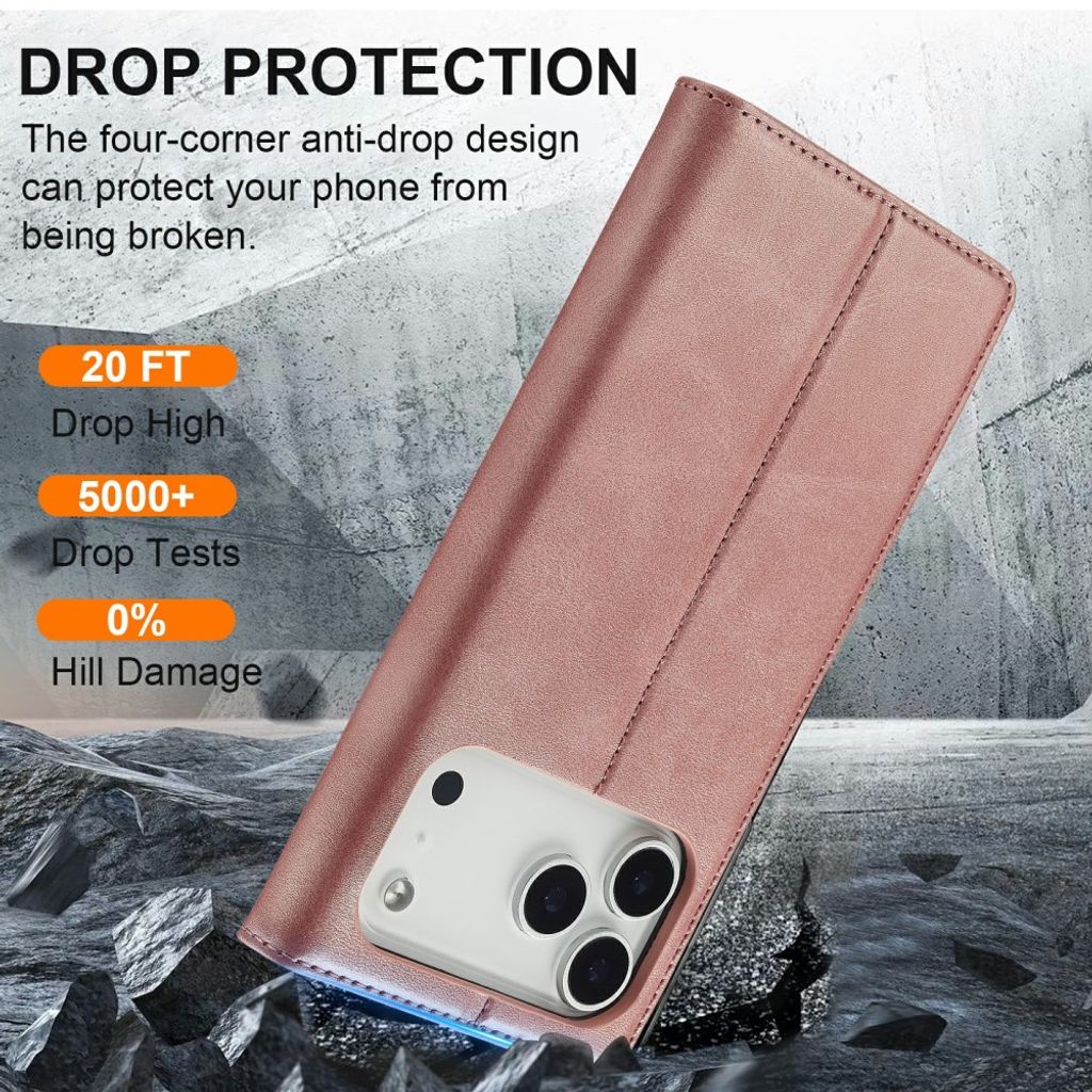 iPhone 18 Pro Max/17 Pro Max plånboksfodral i mikrofiberläder, roséguld, bild 5