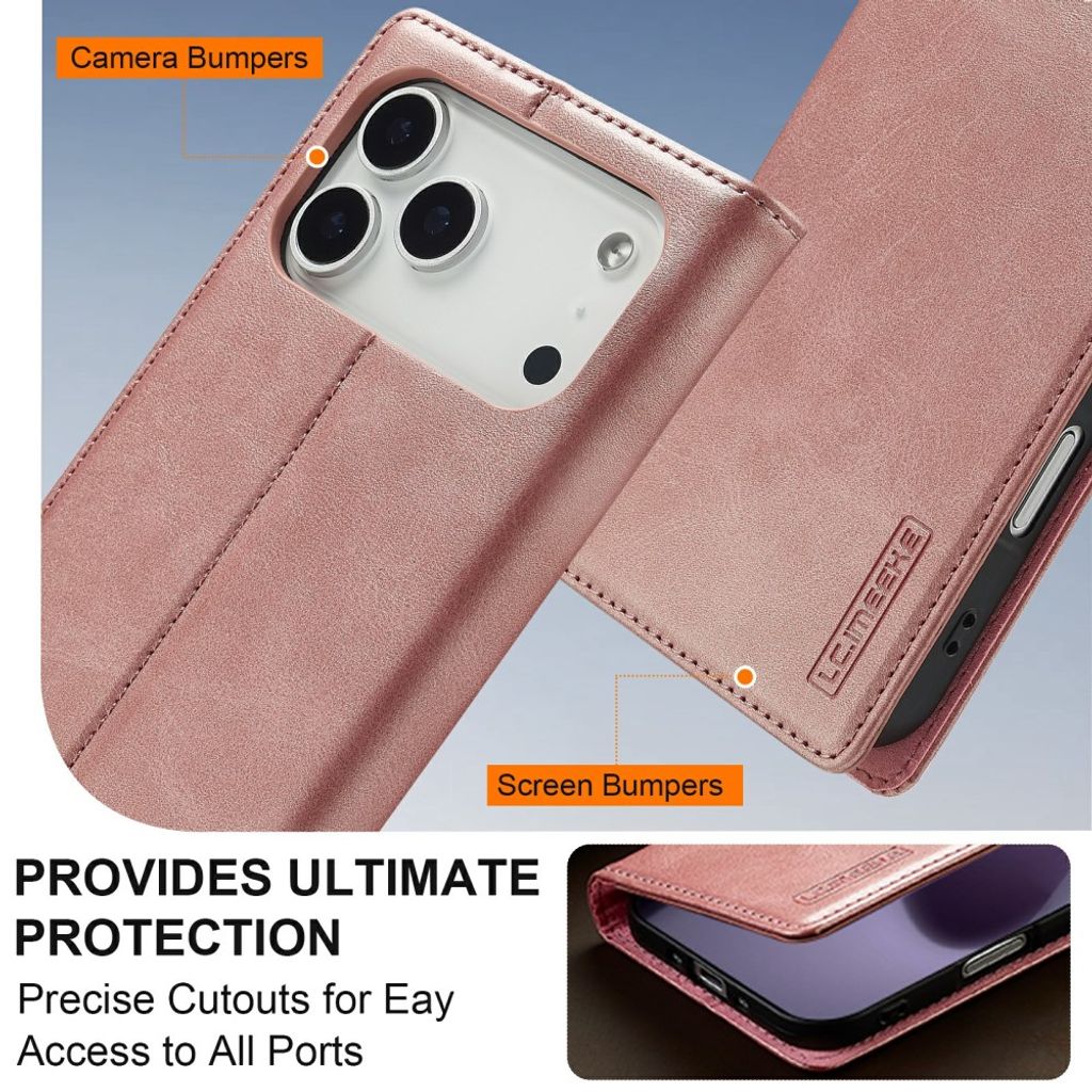 iPhone 18 Pro Max/17 Pro Max plånboksfodral i mikrofiberläder, roséguld, bild 7