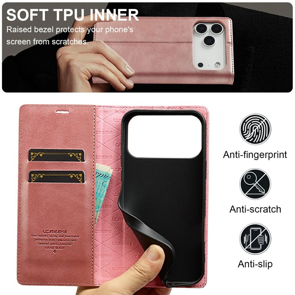 iPhone 18 Pro Max/17 Pro Max plånboksfodral i mikrofiberläder, roséguld, bild 8