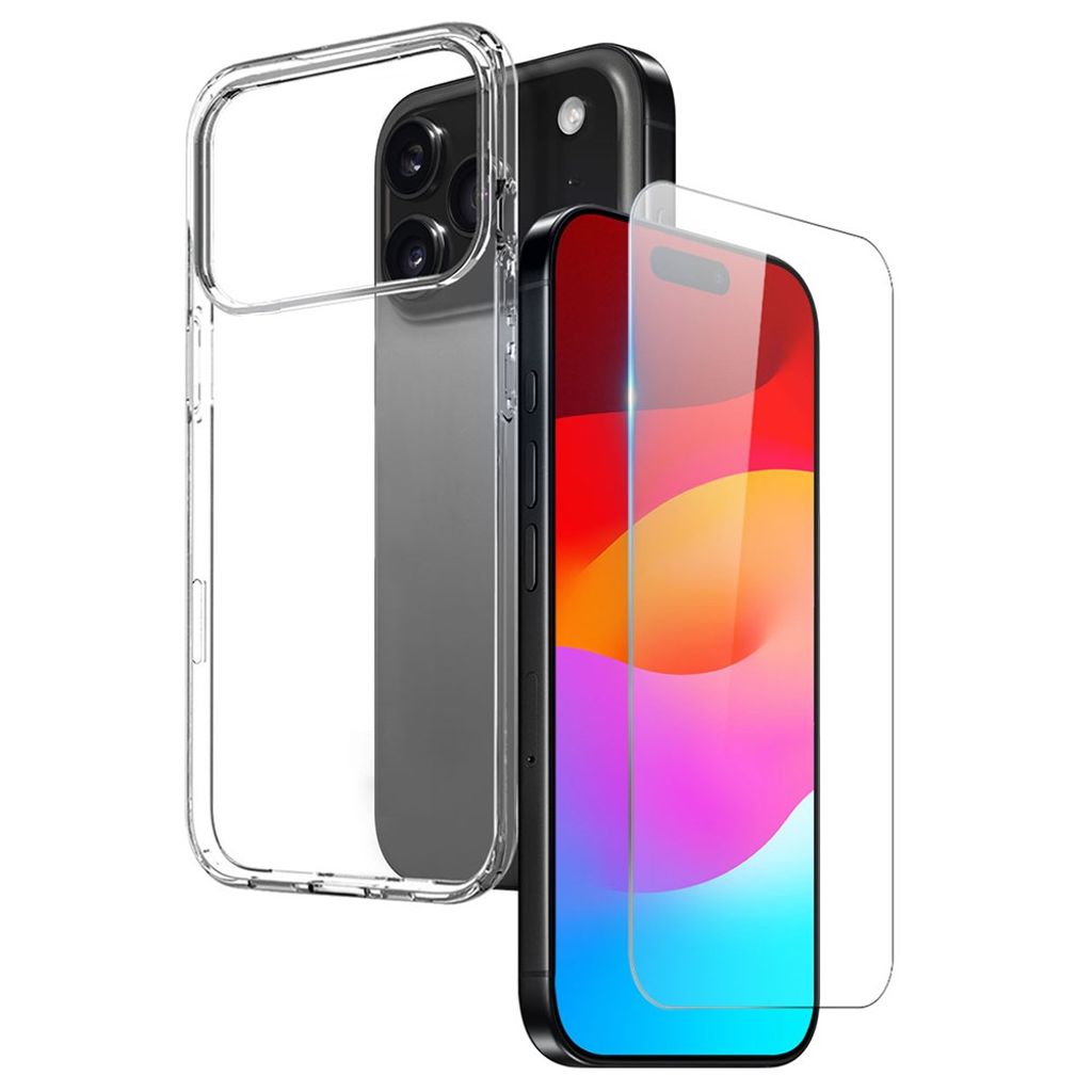 iPhone 18 Pro Max/17 Pro Max klart skal med skärmskydd i glas
