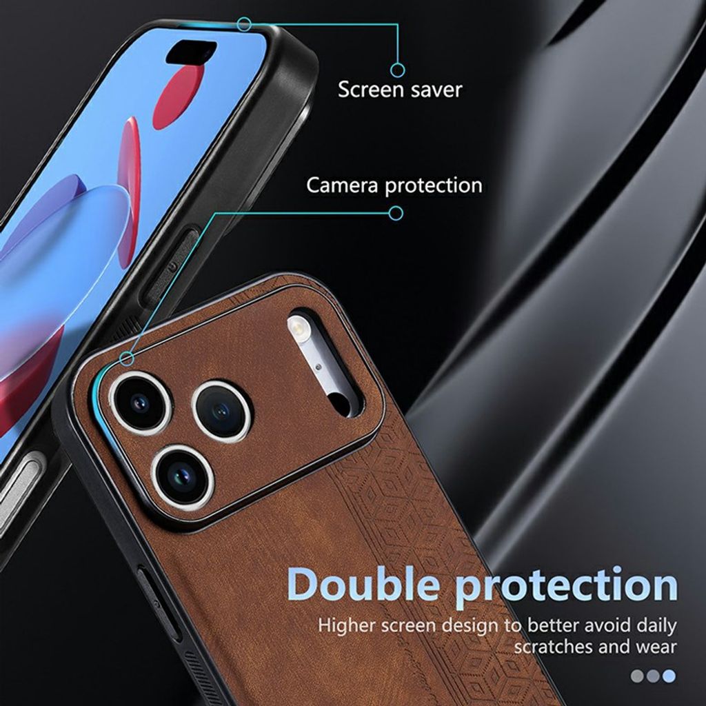 iPhone 18 Pro/17 Pro skal i konstläder med mönster, brun, bild 5