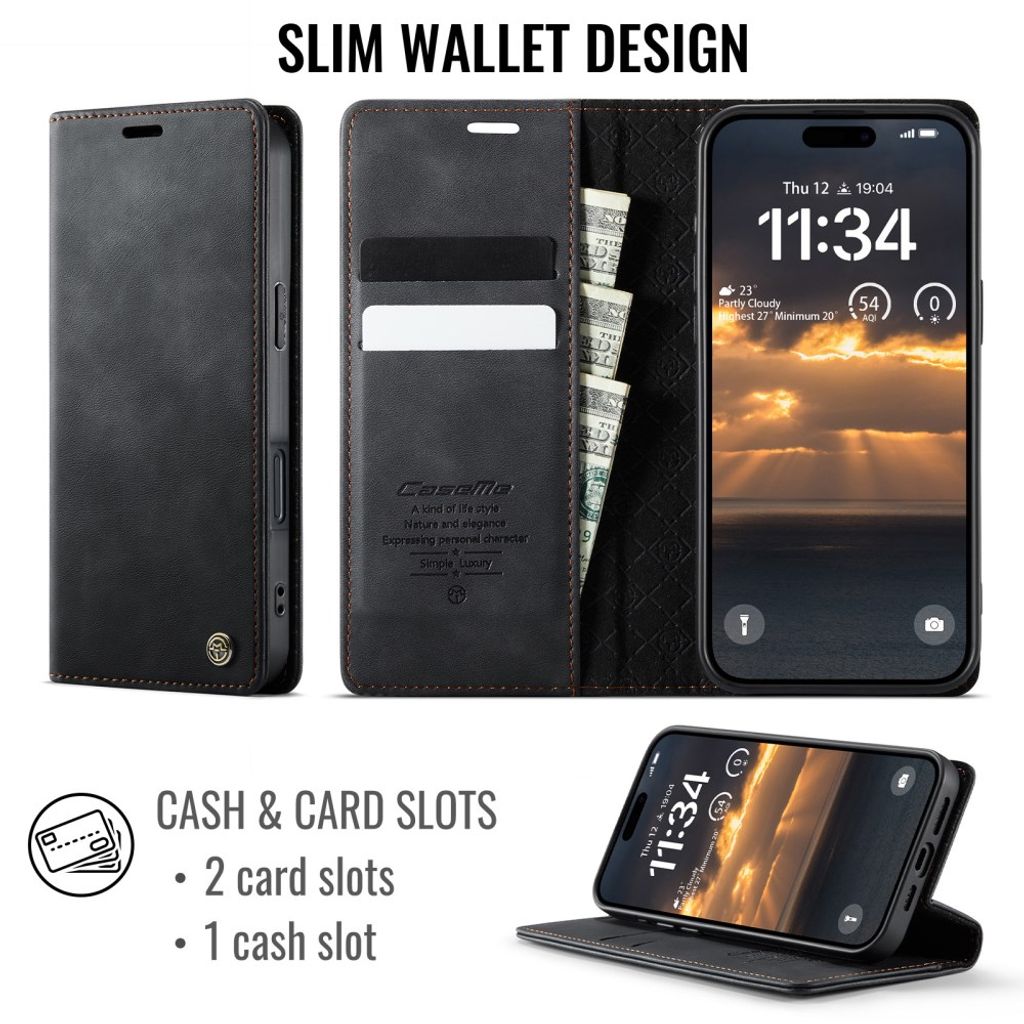 iPhone 18 Pro/17 Pro plånboksfodral med RFID-skydd och stöd, svart, bild 2