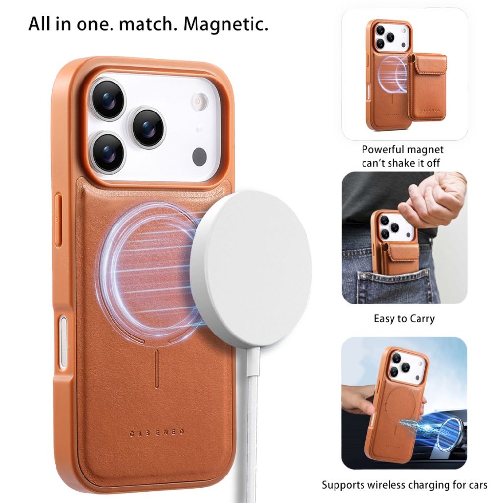 iPhone 18 Pro/17 Pro MagSafe-skal med avtagbar kortficka och stöd, brun, bild 10