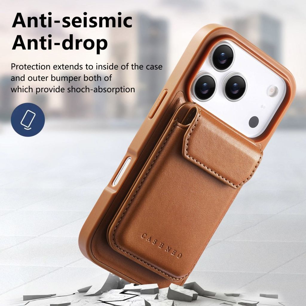 iPhone 18 Pro/17 Pro MagSafe-skal med avtagbar kortficka och stöd, brun, bild 6