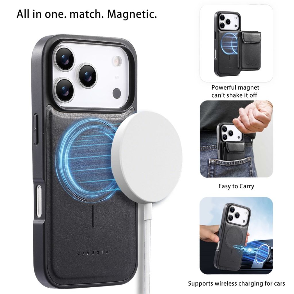 iPhone 18 Pro/17 Pro MagSafe-skal med avtagbar korthållare och stöd, svart, bild 10