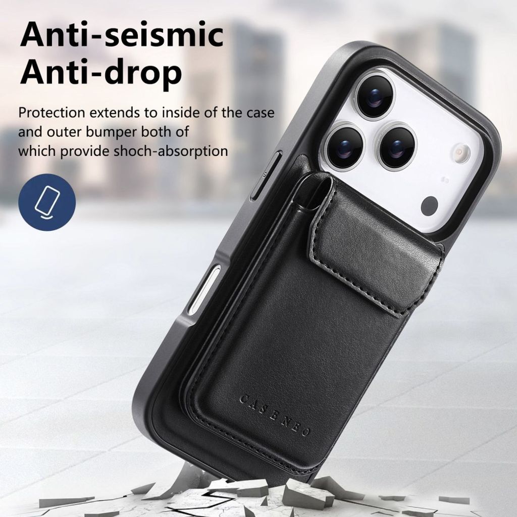 iPhone 18 Pro/17 Pro MagSafe-skal med avtagbar korthållare och stöd, svart, bild 6