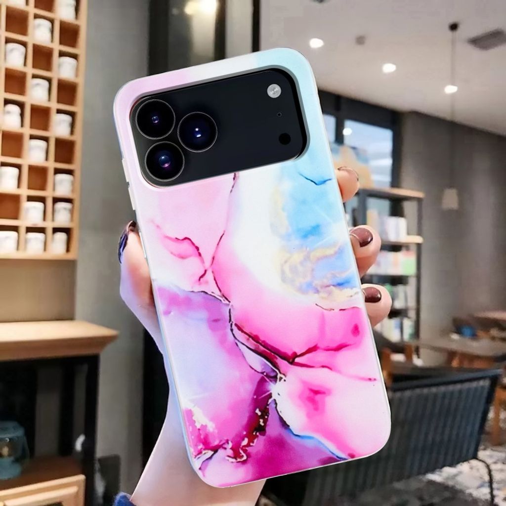 iPhone 18 Pro/17 Pro mjukt skal med marmormönster, rosa och blå, bild 3
