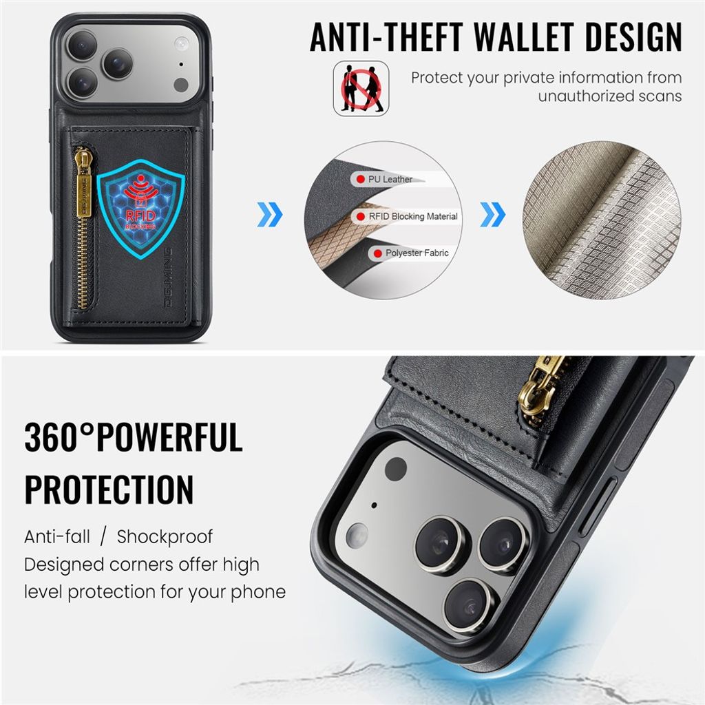 iPhone 18 Pro/17 Pro skal med avtagbar magnetisk plånbok och RFID-skydd, svart, bild 4