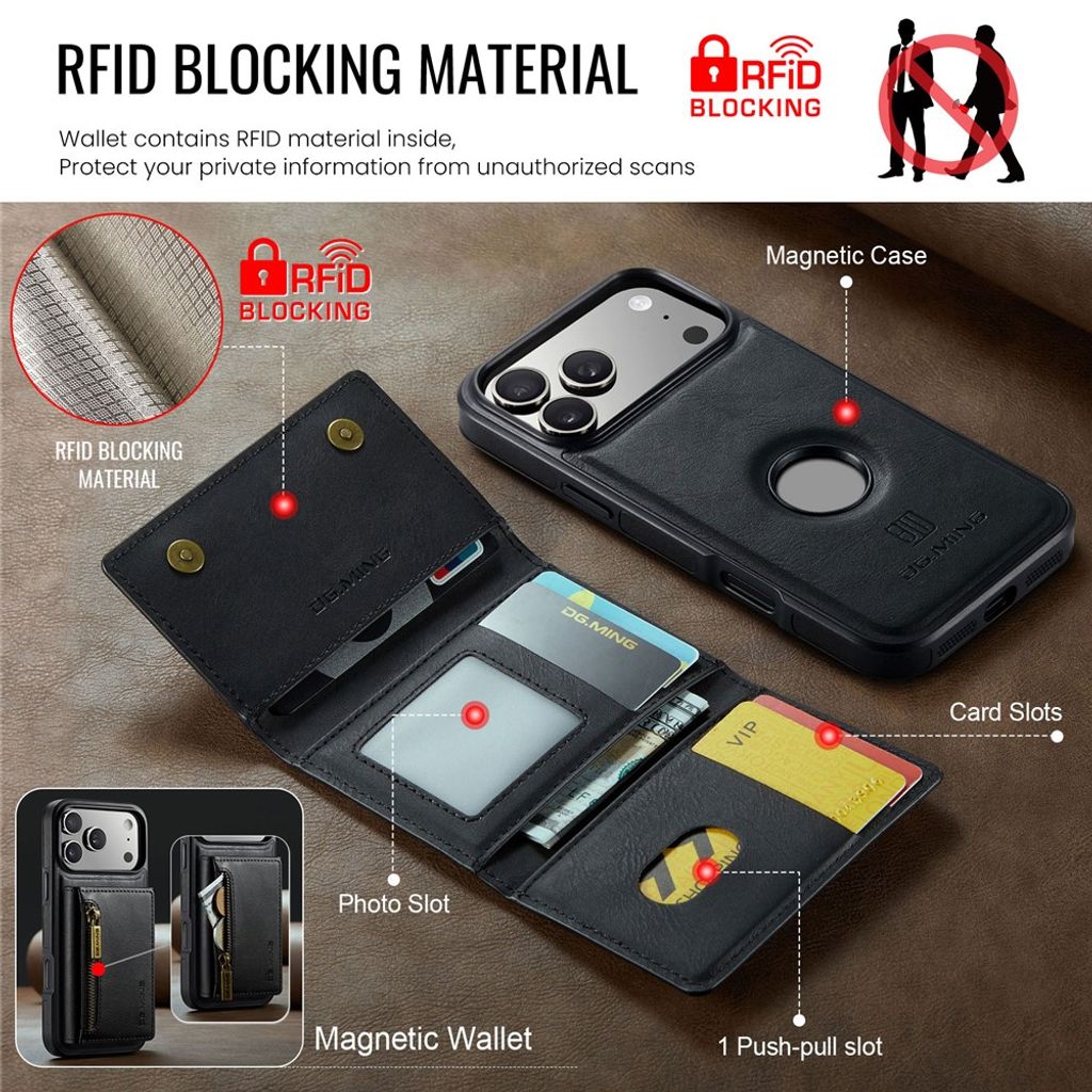 iPhone 18 Pro/17 Pro skal med avtagbar magnetisk plånbok och RFID-skydd, svart, bild 8