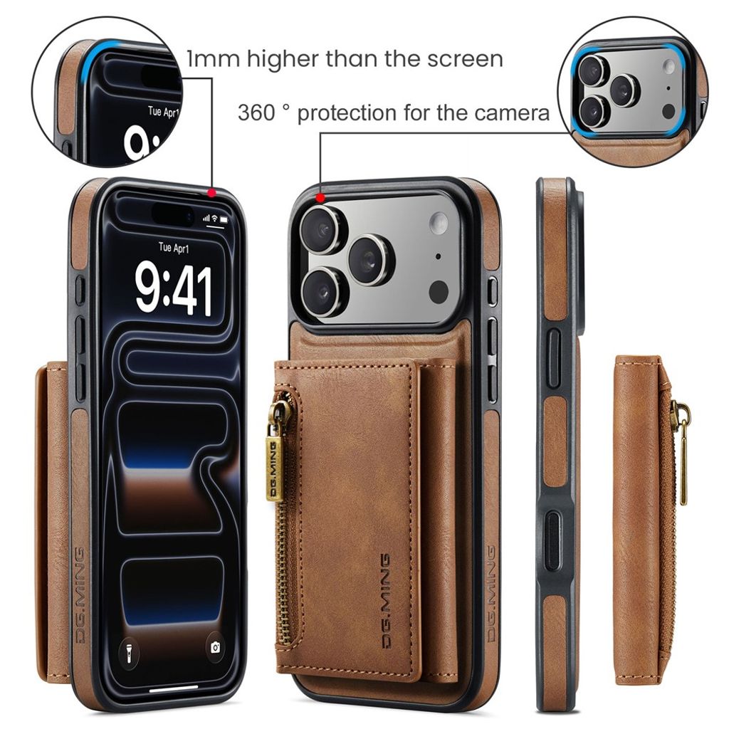 iPhone 18 Pro/17 Pro 2-i-1-skal med avtagbar plånbok och RFID-skydd, brun, bild 9