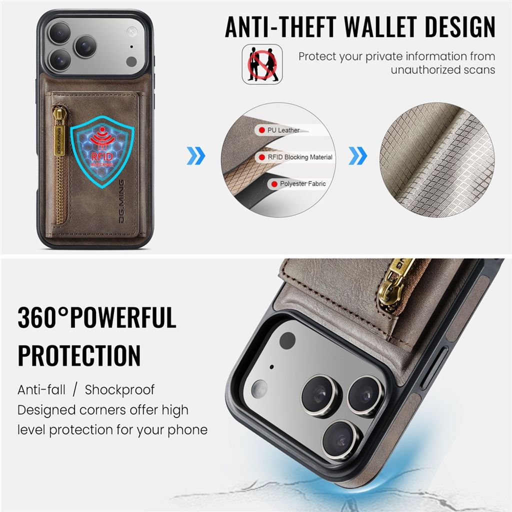 iPhone 18 Pro/17 Pro skal med avtagbar magnetisk plånbok, mörkbrun, bild 10