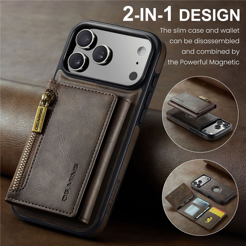 iPhone 18 Pro/17 Pro skal med avtagbar magnetisk plånbok, mörkbrun, bild 11