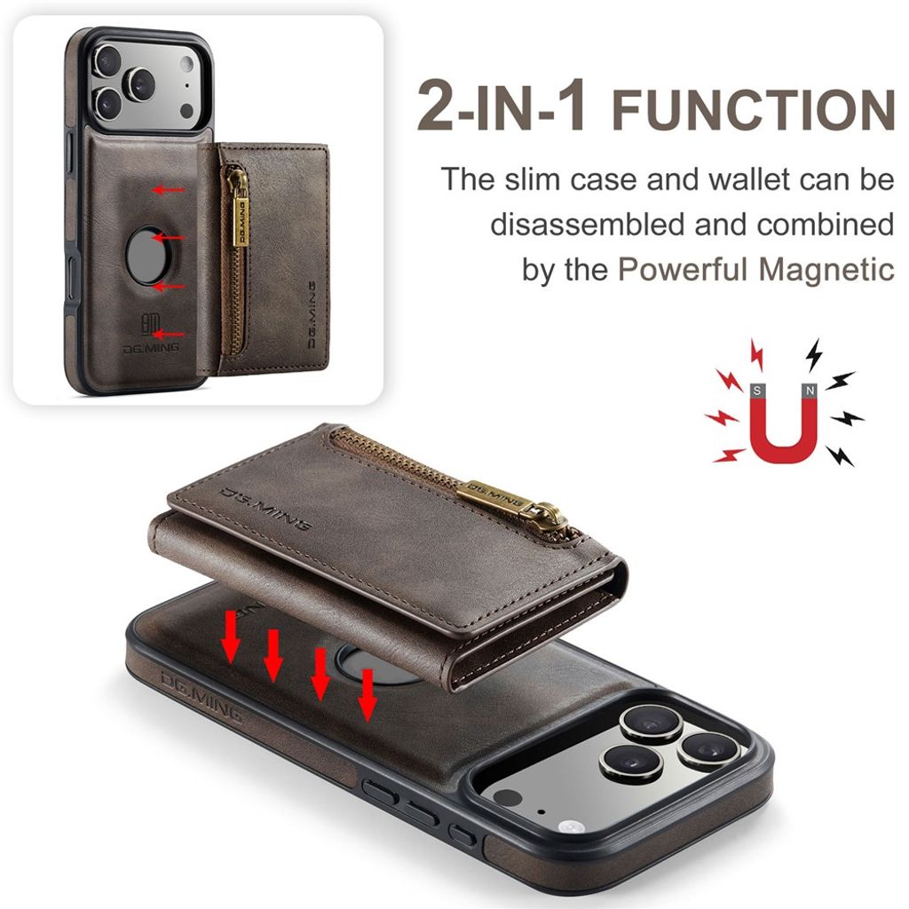 iPhone 18 Pro/17 Pro skal med avtagbar magnetisk plånbok, mörkbrun, bild 4
