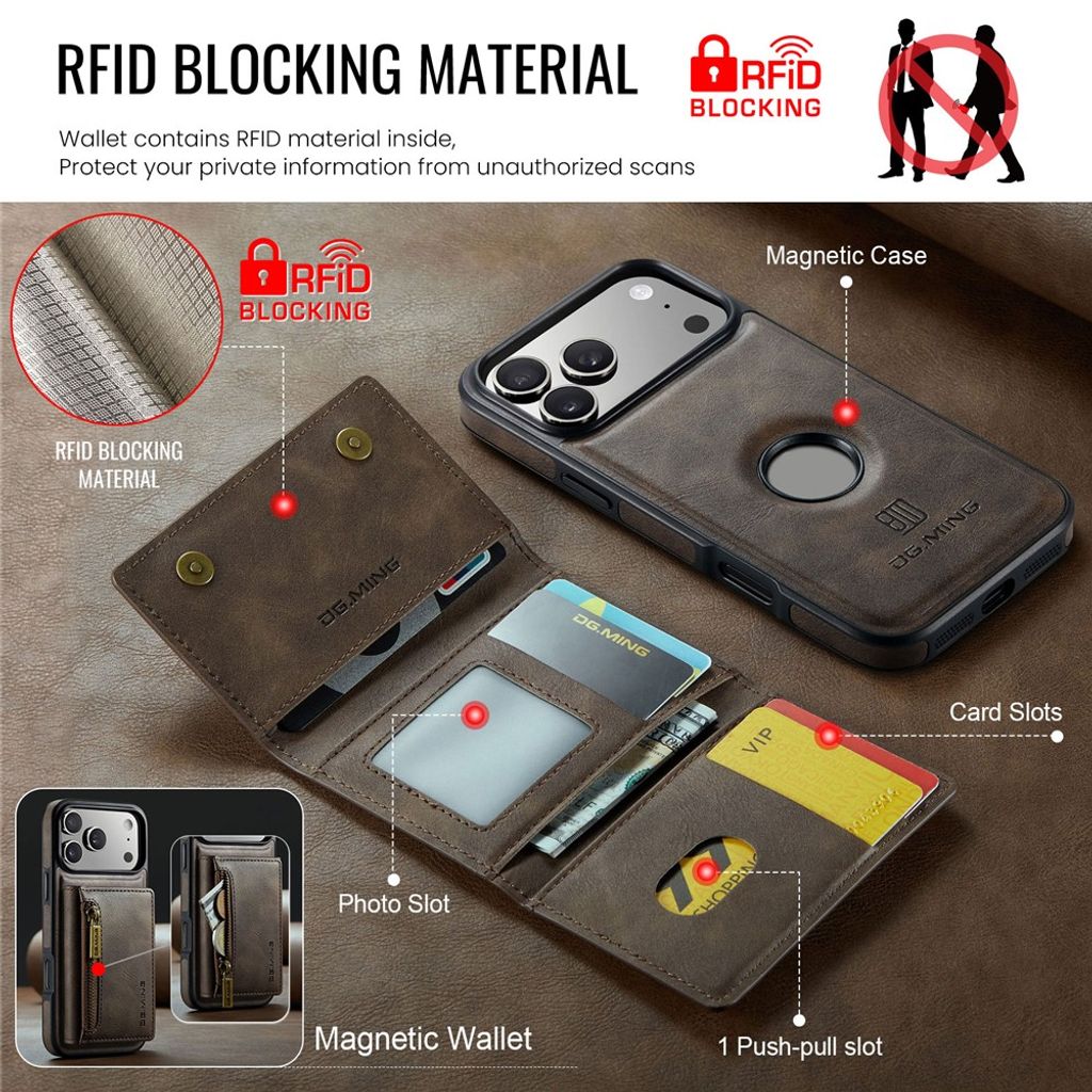 iPhone 18 Pro/17 Pro skal med avtagbar magnetisk plånbok, mörkbrun, bild 9