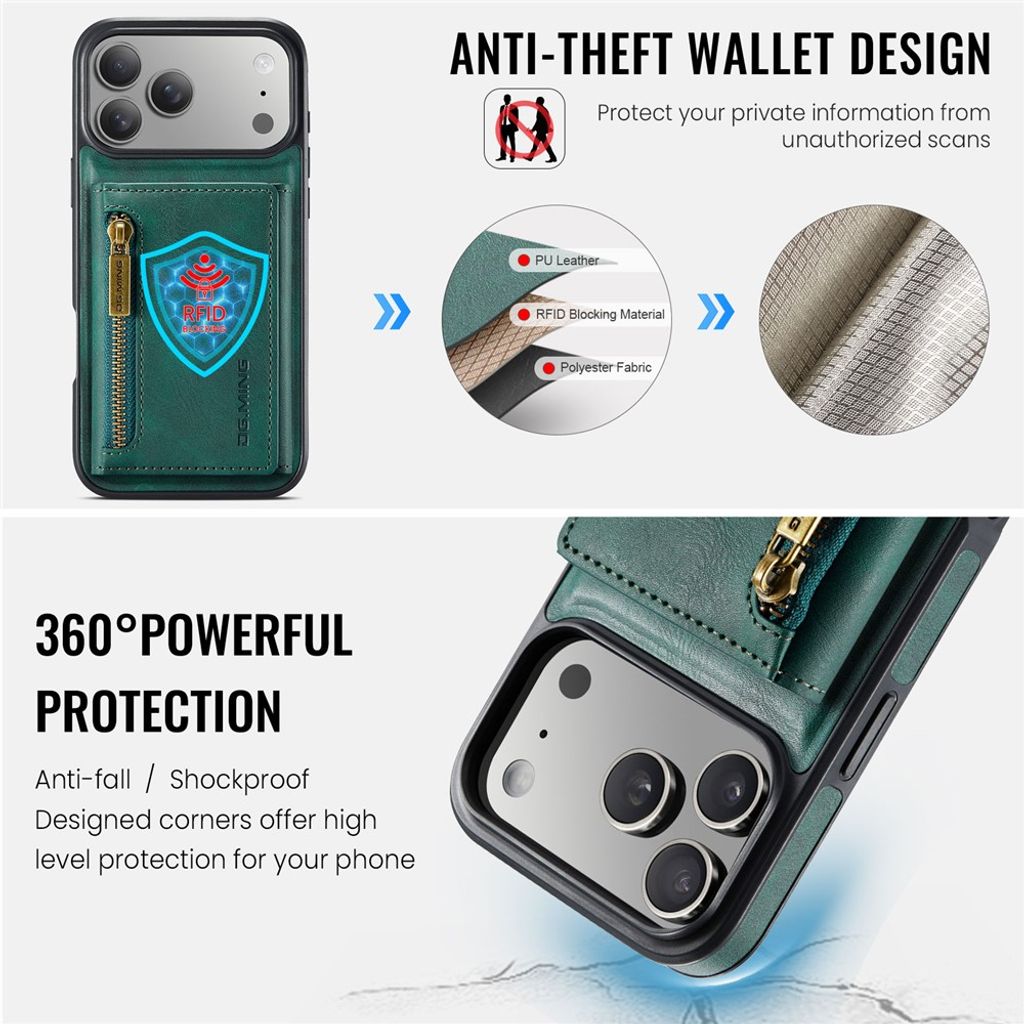 iPhone 18 Pro/17 Pro plånboksskal med avtagbar magnetisk plånbok, grön, bild 11